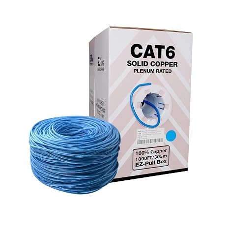 Cat6 Plenum Cable 1000 ft Solid Bare Copper Unshielded Twisted Pair